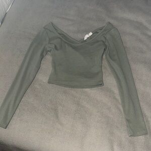 Roxy Dark Green Long Sleeve Crop Top